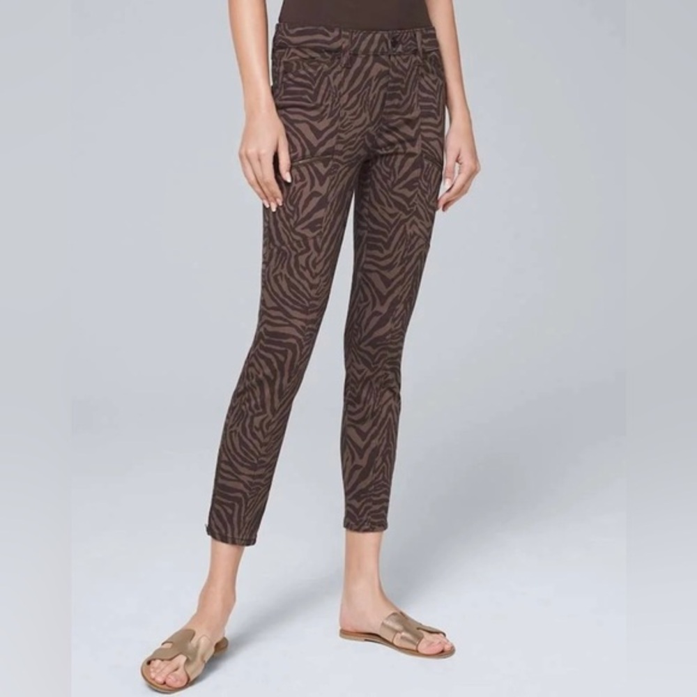 White House Black‎ Market Zebra Print Ankle Pants Size 6 Brown Utility Skinny